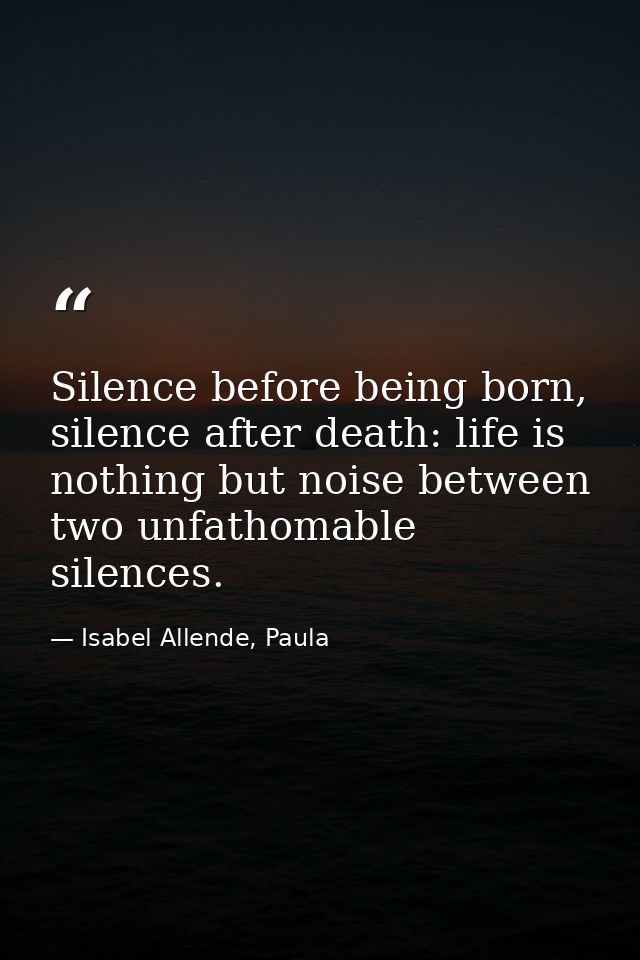 Silence before being born, silence after death: life is nothing but noise between two unfathomable silences. — Isabel Allende, Paula