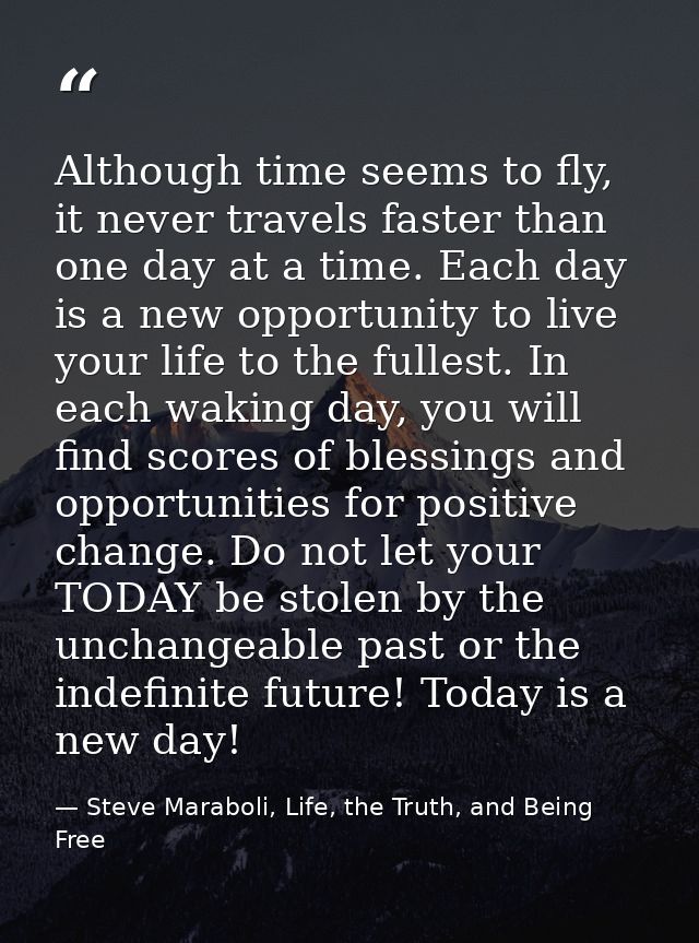 Although time seems to fly, it never travels faster than one day at a time. Each day is a new opportunity to live your l — Steve Maraboli, Life, the Truth, and Being Free