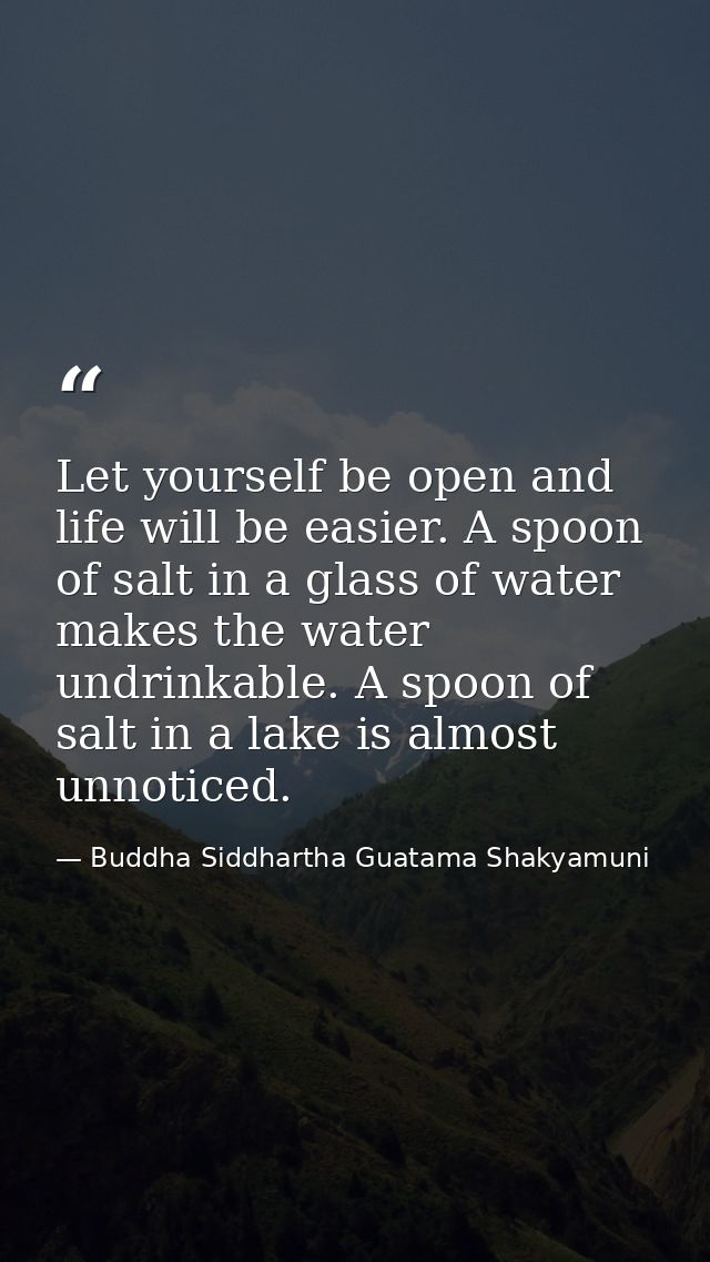 Let yourself be open and life will be easier. A spoon of salt in a glass of water makes the water undrinkable. A spoon o — Buddha Siddhartha Guatama Shakyamuni