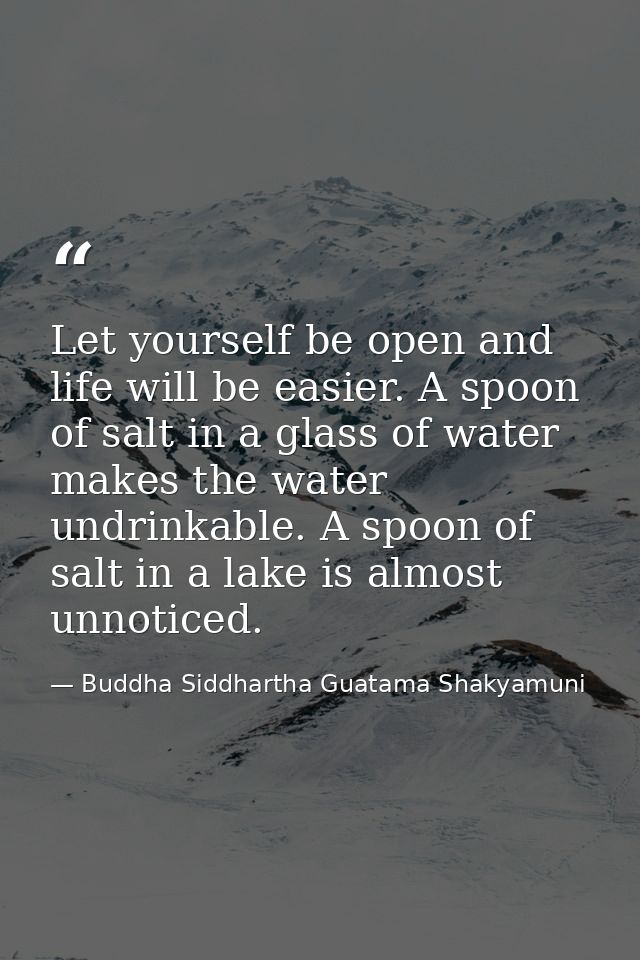 Let yourself be open and life will be easier. A spoon of salt in a glass of water makes the water undrinkable. A spoon o — Buddha Siddhartha Guatama Shakyamuni