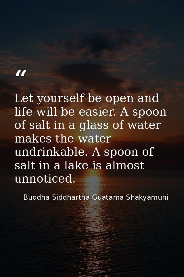 Let yourself be open and life will be easier. A spoon of salt in a glass of water makes the water undrinkable. A spoon o — Buddha Siddhartha Guatama Shakyamuni