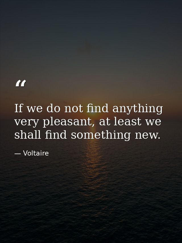 If we do not find anything very pleasant, at least we shall find something new. — Voltaire