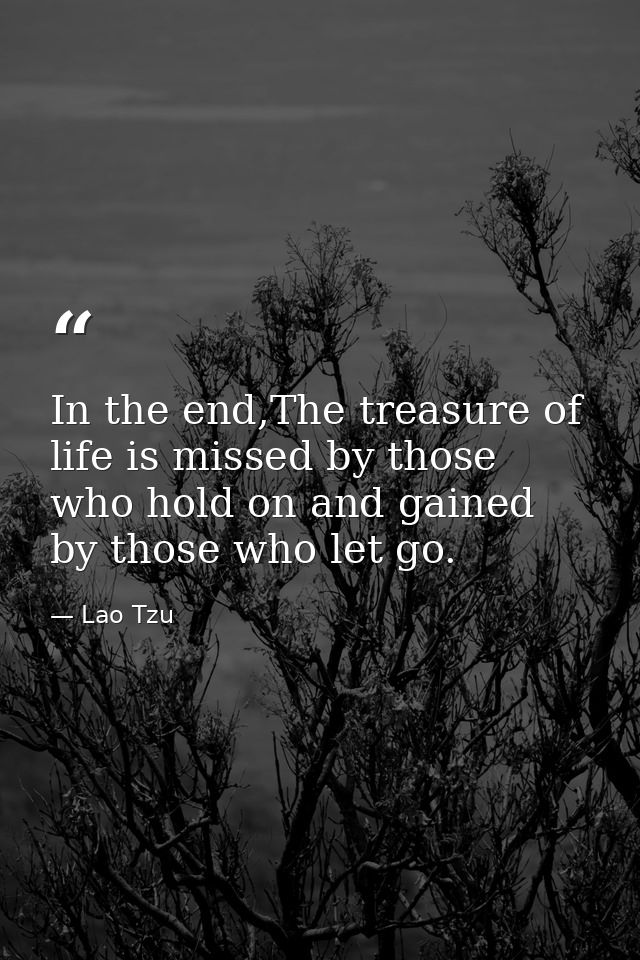 In the end,The treasure of life is missed by those who hold on and gained by those who let go. — Lao Tzu