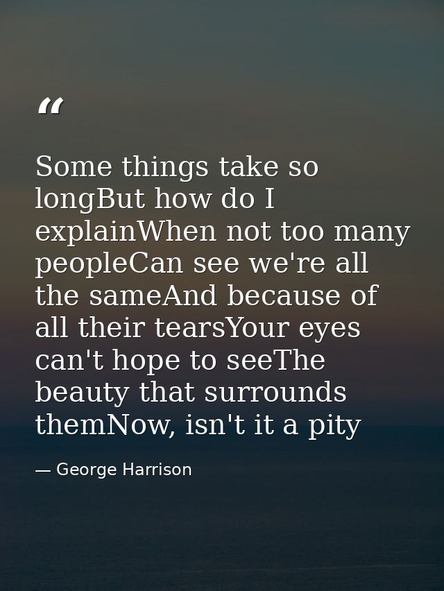 Some things take so longBut how do I explainWhen not too many peopleCan see we're all the sameAnd because of all their t — George Harrison