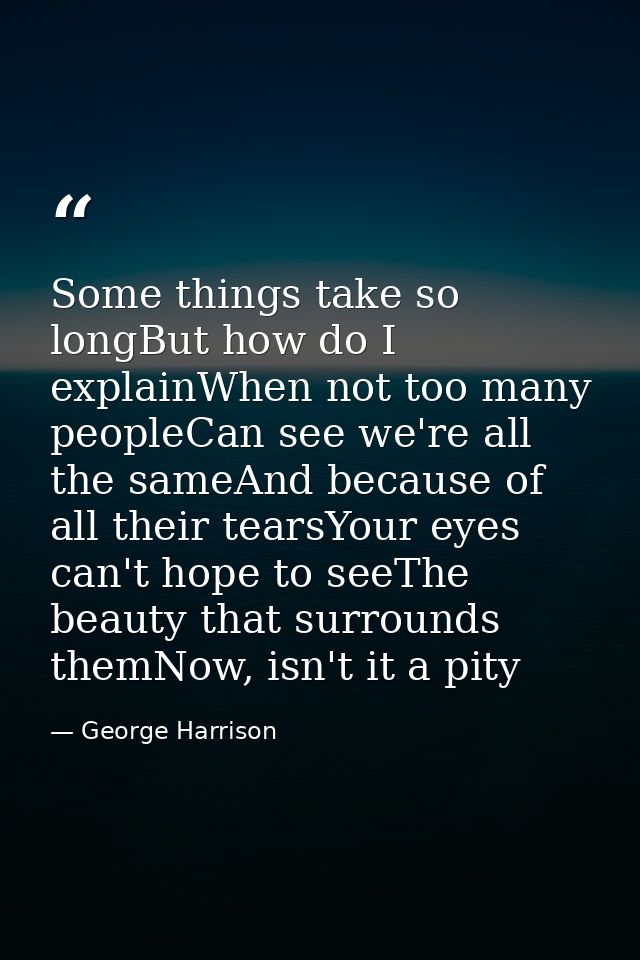 Some things take so longBut how do I explainWhen not too many peopleCan see we're all the sameAnd because of all their t — George Harrison