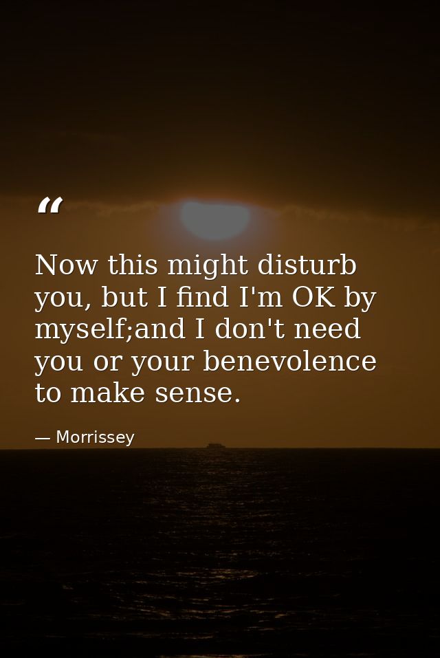 Now this might disturb you, but I find I'm OK by myself;and I don't need you or your benevolence to make sense. — Morrissey
