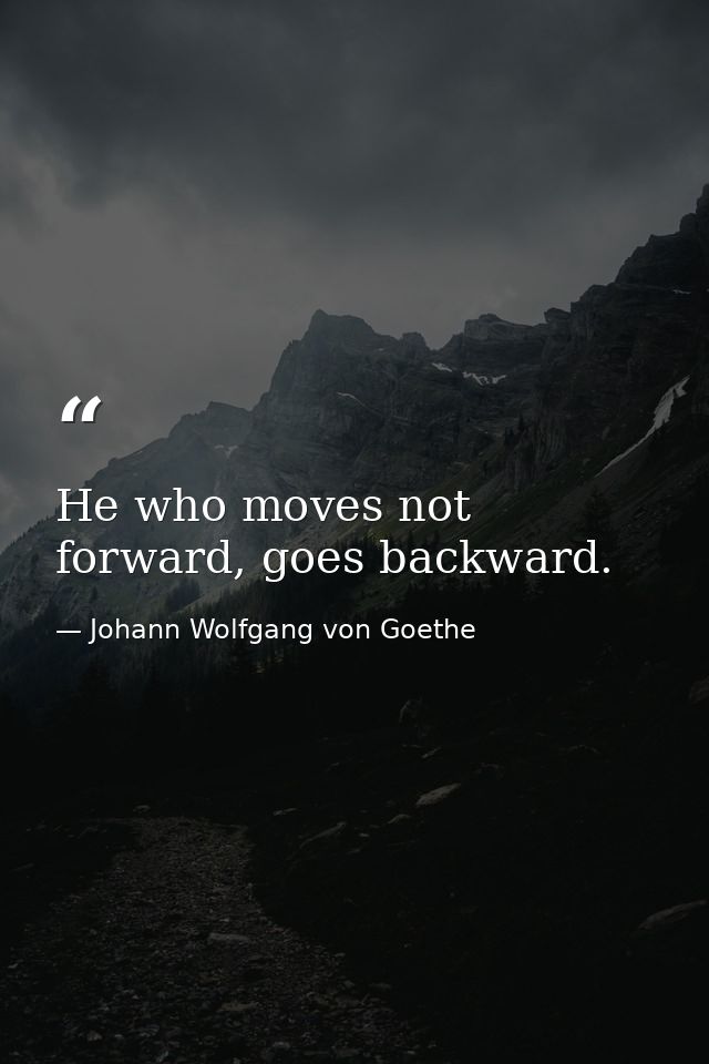 He who moves not forward, goes backward. — Johann Wolfgang von Goethe