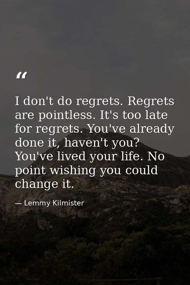 I don't do regrets. Regrets are pointless. It's too late for regrets. You've already done it, haven't you? You've lived  — Lemmy Kilmister