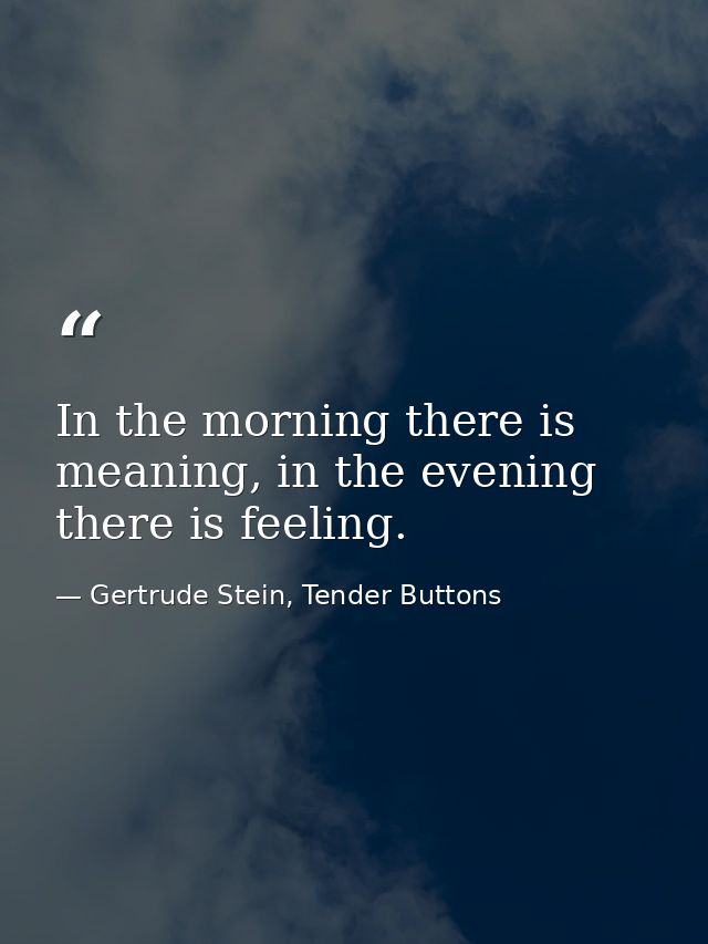 In the morning there is meaning, in the evening there is feeling. — Gertrude Stein, Tender Buttons