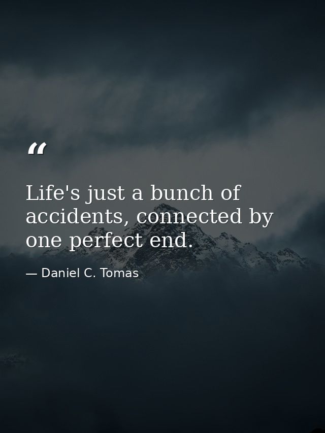 Life's just a bunch of accidents, connected by one perfect end. — Daniel C. Tomas