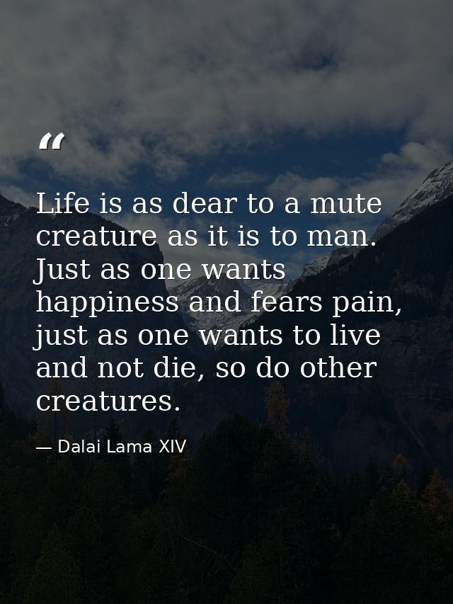 Life is as dear to a mute creature as it is to man. Just as one wants happiness and fears pain, just as one wants to liv — Dalai Lama XIV