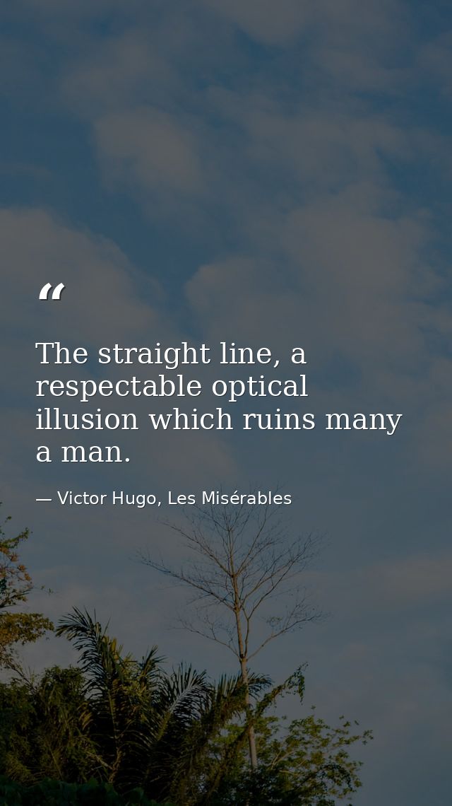 The straight line, a respectable optical illusion which ruins many a man. — Victor Hugo, Les Misérables