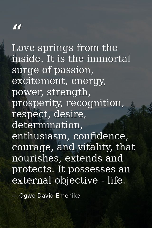 Love springs from the inside. It is the immortal surge of passion, excitement, energy, power, strength, prosperity, reco — Ogwo David Emenike