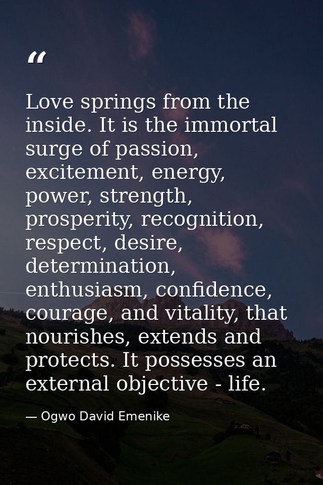 Love springs from the inside. It is the immortal surge of passion, excitement, energy, power, strength, prosperity, reco — Ogwo David Emenike