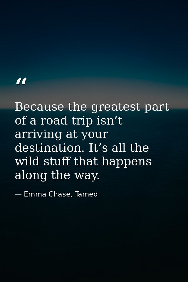 Because the greatest part of a road trip isn’t arriving at your destination. It’s all the wild stuff that happens along  — Emma Chase, Tamed