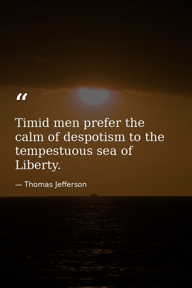 Timid men prefer the calm of despotism to the tempestuous sea of Liberty. — Thomas Jefferson