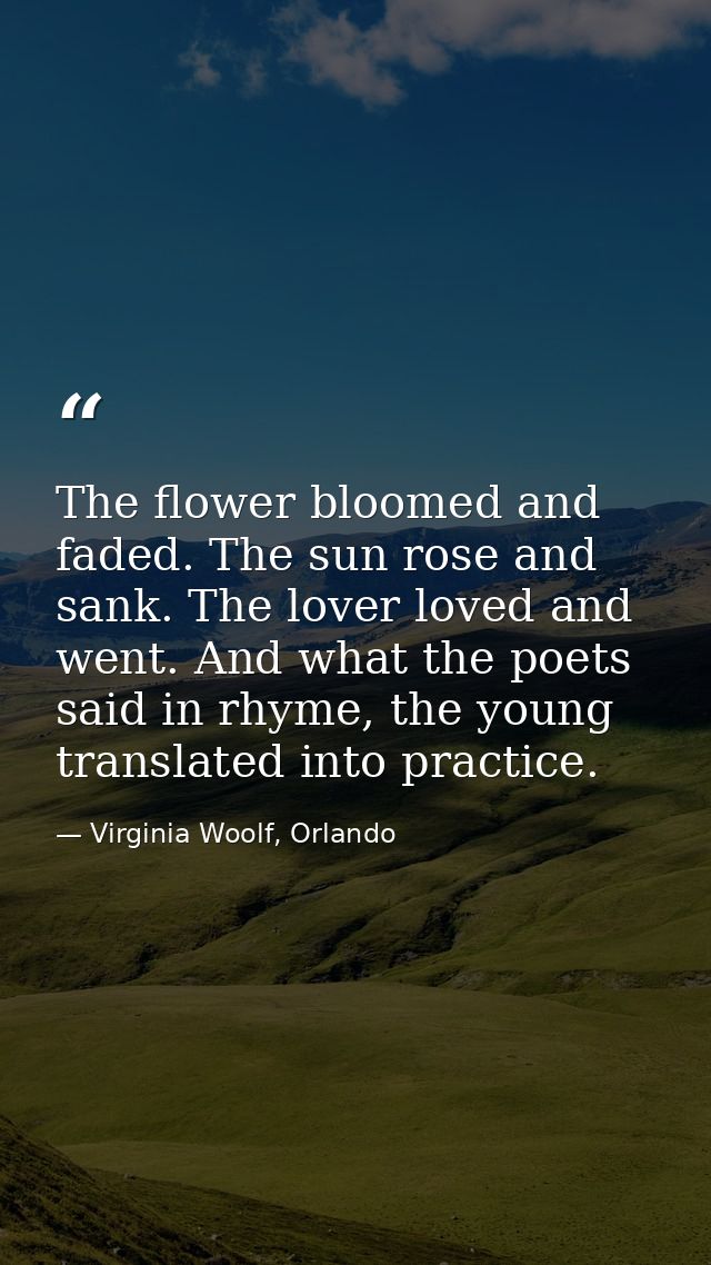 The flower bloomed and faded. The sun rose and sank. The lover loved and went. And what the poets said in rhyme, the you — Virginia Woolf, Orlando