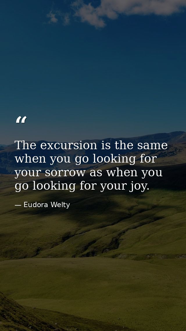 The excursion is the same when you go looking for your sorrow as when you go looking for your joy. — Eudora Welty