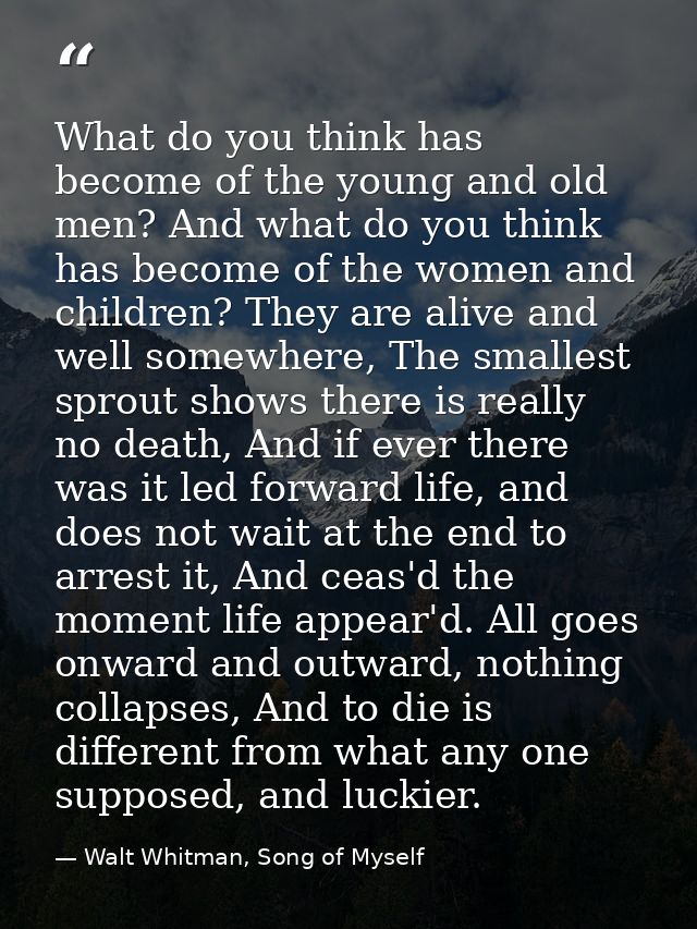 What do you think has become of the young and old men? And what do you think has become of the women and children? They  — Walt Whitman, Song of Myself