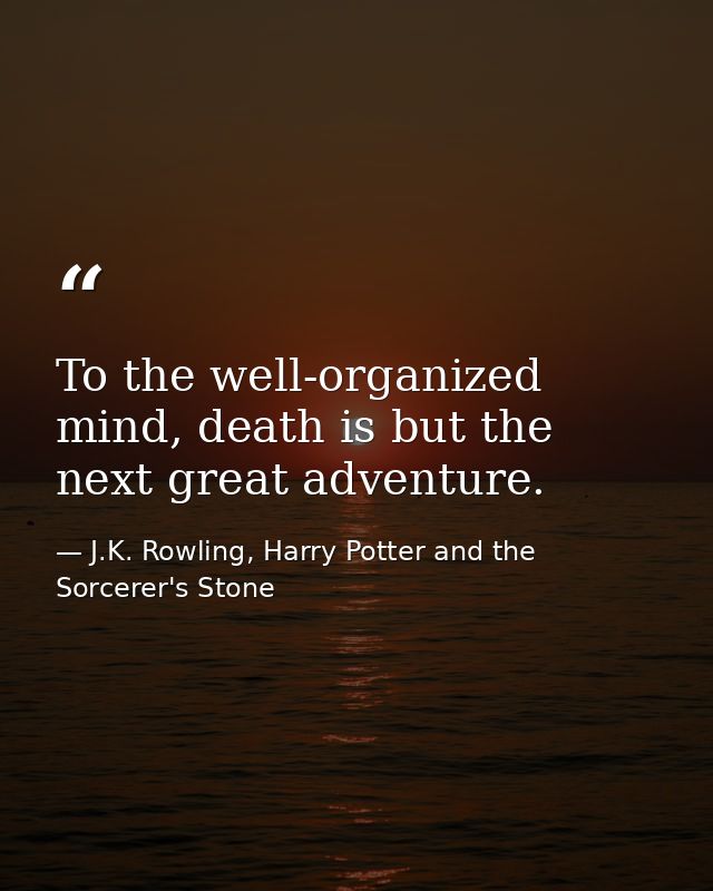 To the well-organized mind, death is but the next great adventure. — J.K. Rowling, Harry Potter and the Sorcerer's Stone