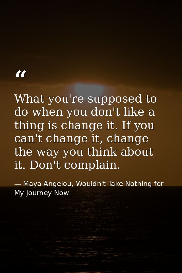 What you're supposed to do when you don't like a thing is change it. If you can't change it, change the way you think ab — Maya Angelou, Wouldn't Take Nothing for My Journey Now