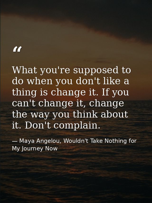 What you're supposed to do when you don't like a thing is change it. If you can't change it, change the way you think ab — Maya Angelou, Wouldn't Take Nothing for My Journey Now