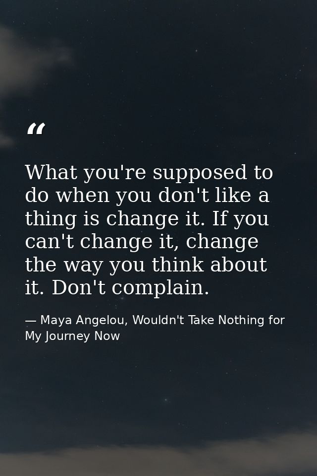 What you're supposed to do when you don't like a thing is change it. If you can't change it, change the way you think ab — Maya Angelou, Wouldn't Take Nothing for My Journey Now