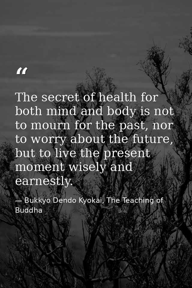 The secret of health for both mind and body is not to mourn for the past, nor to worry about the future, but to live the — Bukkyo Dendo Kyokai, The Teaching of Buddha
