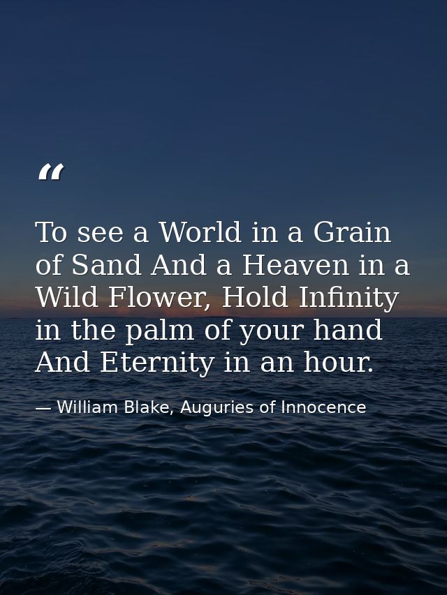 To see a World in a Grain of Sand And a Heaven in a Wild Flower, Hold Infinity in the palm of your hand And Eternity in  — William Blake, Auguries of Innocence