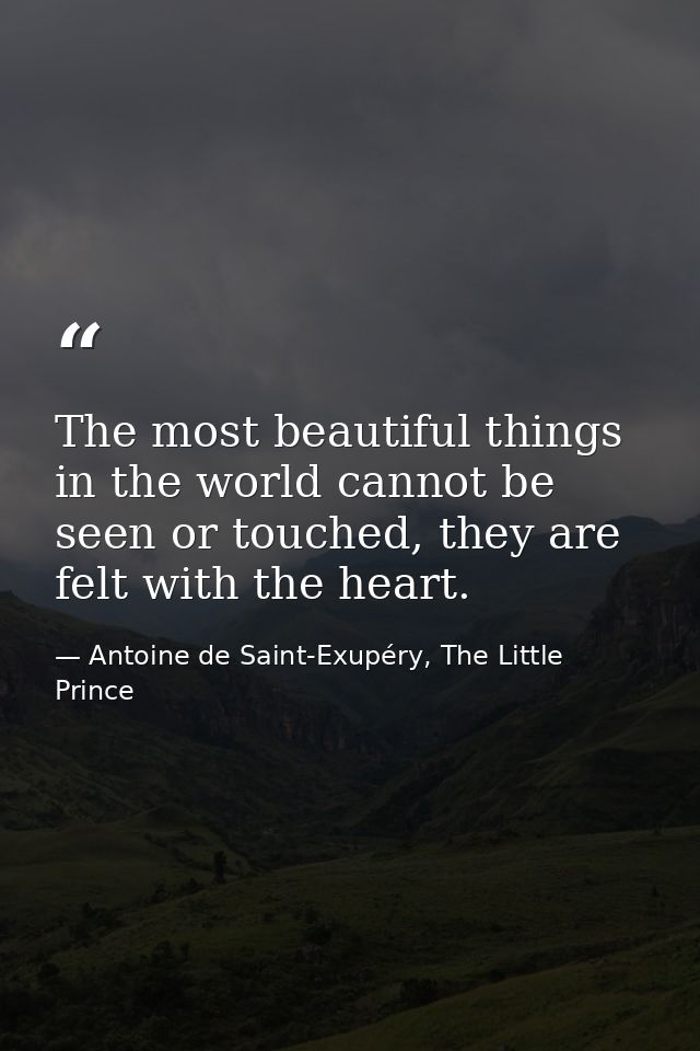 The most beautiful things in the world cannot be seen or touched, they are felt with the heart. — Antoine de Saint-Exupéry, The Little Prince