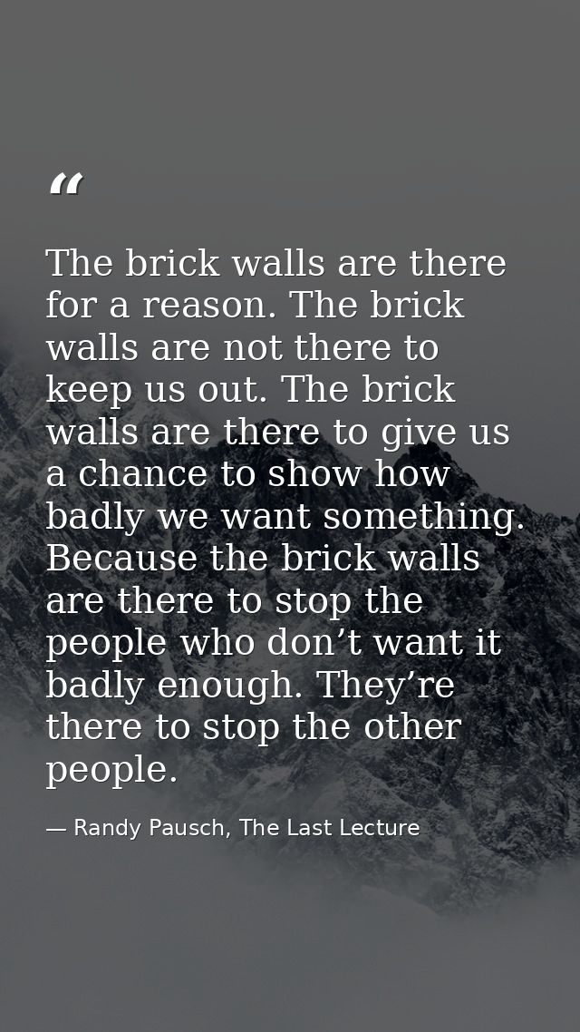 The brick walls are there for a reason. The brick walls are not there to keep us out. The brick walls are there to give  — Randy Pausch, The Last Lecture