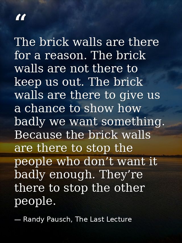 The brick walls are there for a reason. The brick walls are not there to keep us out. The brick walls are there to give  — Randy Pausch, The Last Lecture