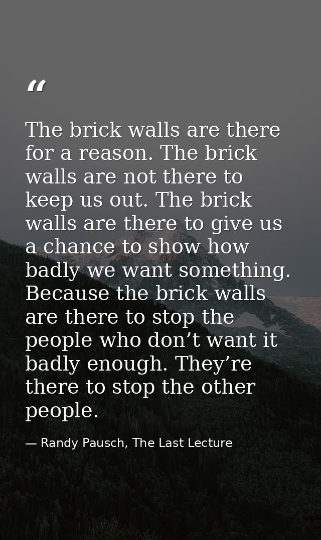 The brick walls are there for a reason. The brick walls are not there to keep us out. The brick walls are there to give  — Randy Pausch, The Last Lecture