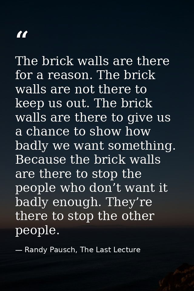 The brick walls are there for a reason. The brick walls are not there to keep us out. The brick walls are there to give  — Randy Pausch, The Last Lecture