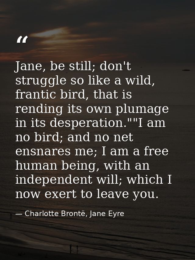 Jane, be still; don't struggle so like a wild, frantic bird, that is rending its own plumage in its desperation.""I am n — Charlotte Brontë, Jane Eyre