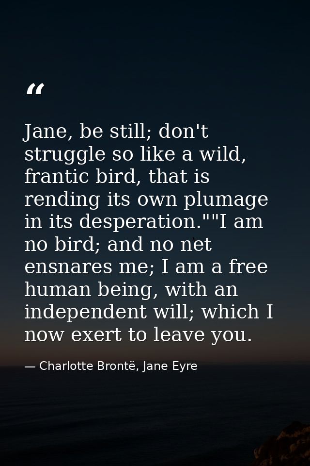 Jane, be still; don't struggle so like a wild, frantic bird, that is rending its own plumage in its desperation.""I am n — Charlotte Brontë, Jane Eyre