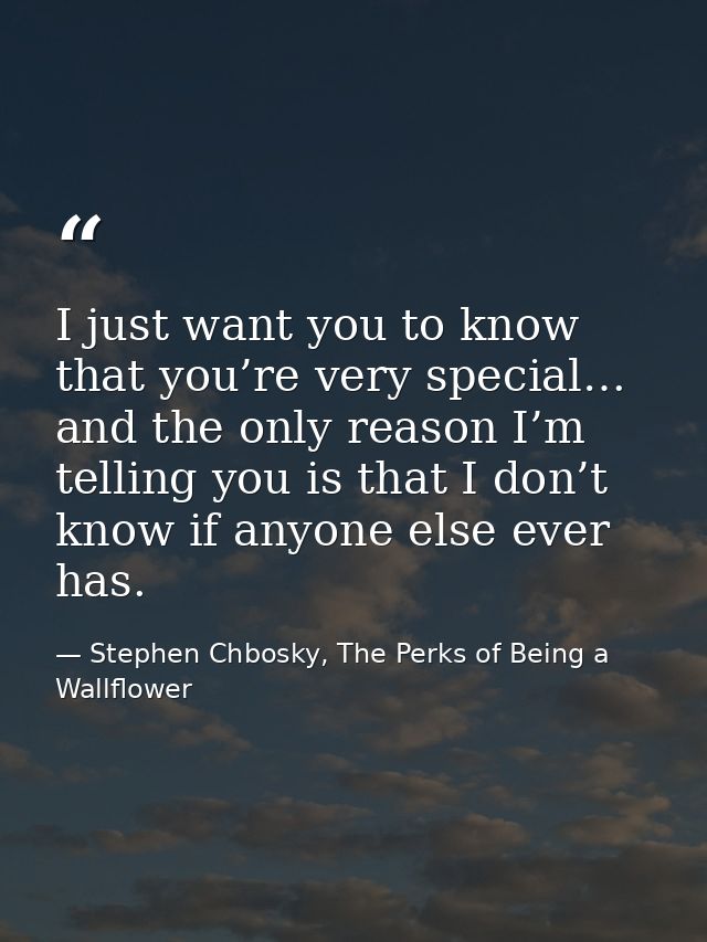 I just want you to know that you’re very special… and the only reason I’m telling you is that I don’t know if anyone els — Stephen Chbosky, The Perks of Being a Wallflower