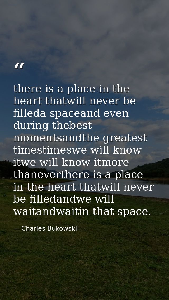 there is a place in the heart thatwill never be filleda spaceand even during thebest momentsandthe greatest timestimeswe — Charles Bukowski