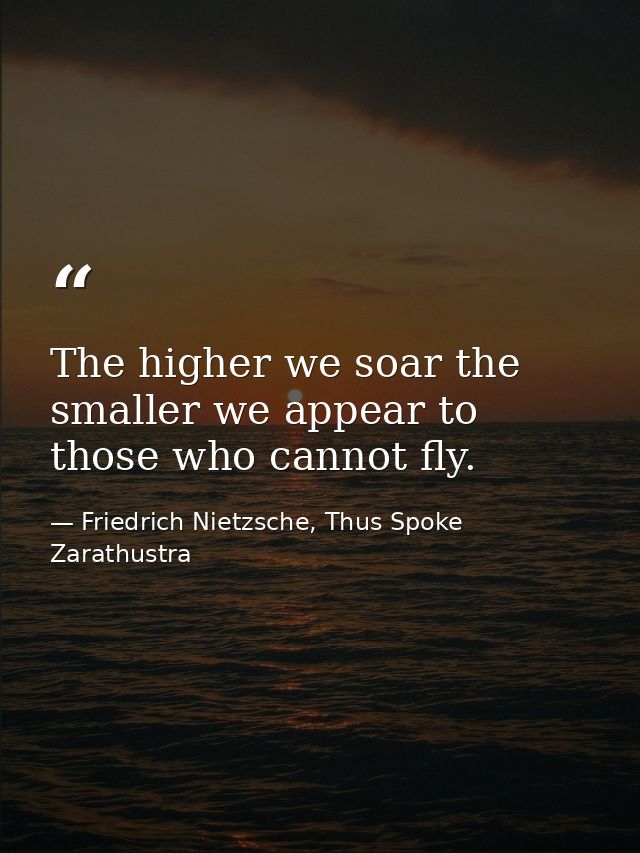 The higher we soar the smaller we appear to those who cannot fly. — Friedrich Nietzsche, Thus Spoke Zarathustra