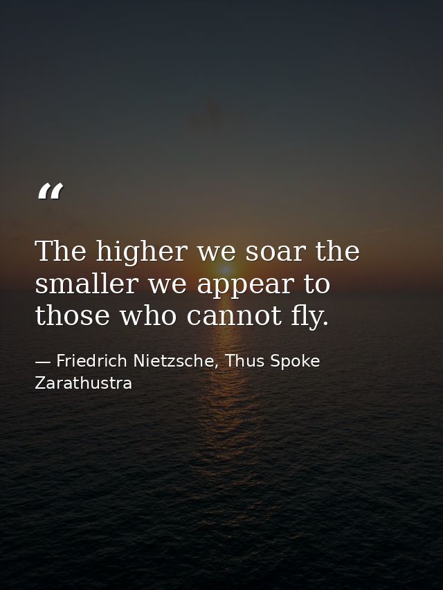 The higher we soar the smaller we appear to those who cannot fly. — Friedrich Nietzsche, Thus Spoke Zarathustra