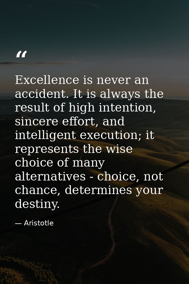 Excellence is never an accident. It is always the result of high intention, sincere effort, and intelligent execution; i — Aristotle
