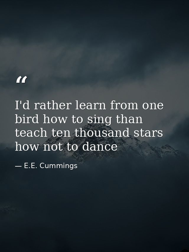 I'd rather learn from one bird how to sing than teach ten thousand stars how not to dance — E.E. Cummings
