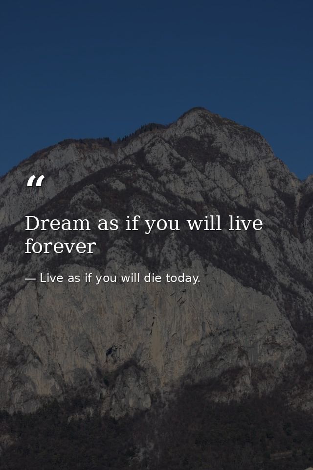 Dream as if you will live forever — Live as if you will die today.