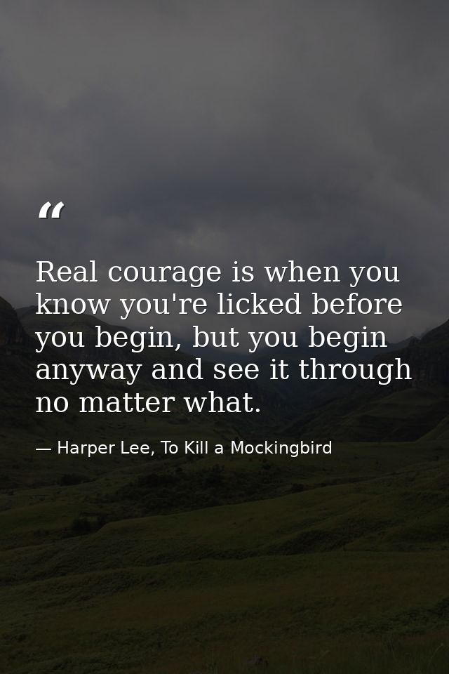 Real courage is when you know you're licked before you begin, but you begin anyway and see it through no matter what. — Harper Lee, To Kill a Mockingbird