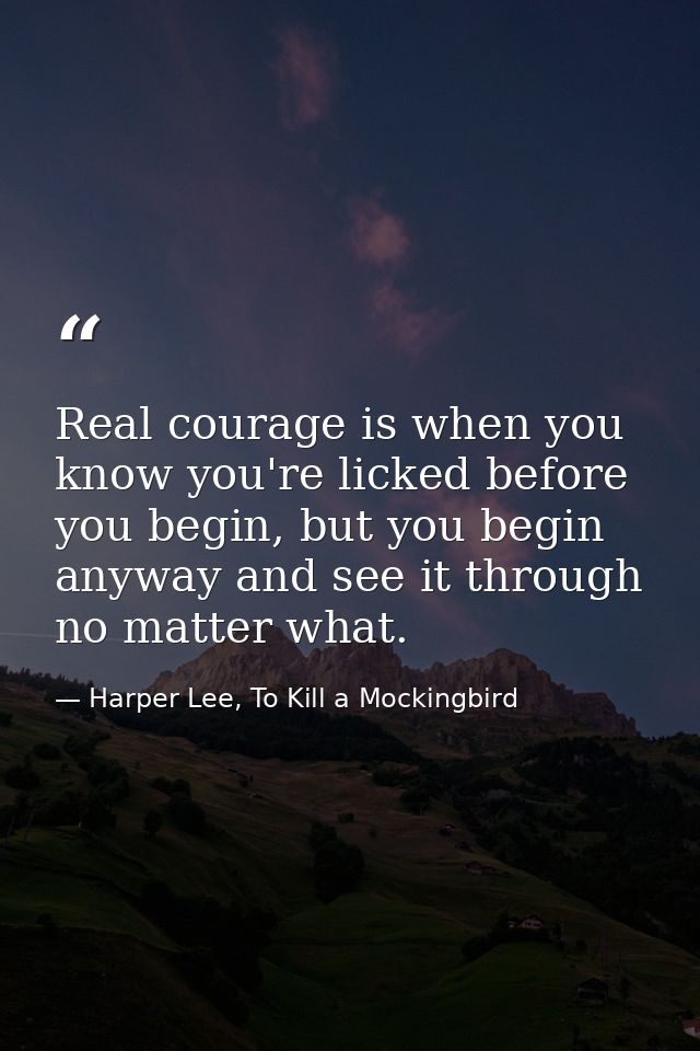 Real courage is when you know you're licked before you begin, but you begin anyway and see it through no matter what. — Harper Lee, To Kill a Mockingbird