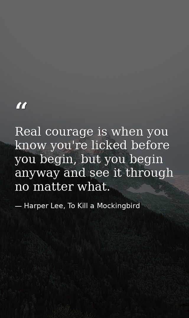 Real courage is when you know you're licked before you begin, but you begin anyway and see it through no matter what. — Harper Lee, To Kill a Mockingbird