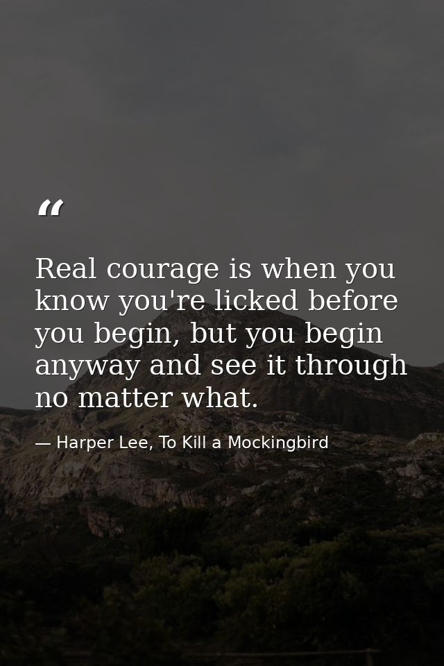 Real courage is when you know you're licked before you begin, but you begin anyway and see it through no matter what. — Harper Lee, To Kill a Mockingbird