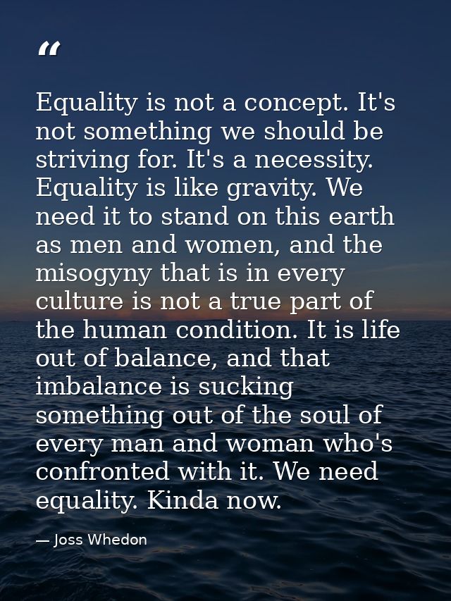 Equality is not a concept. It's not something we should be striving for. It's a necessity. Equality is like gravity. We  — Joss Whedon
