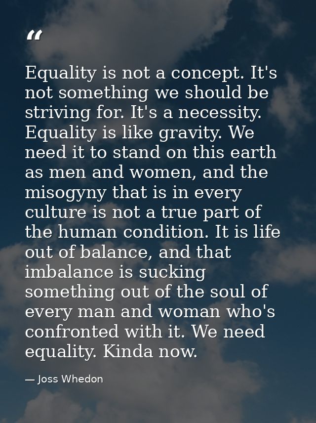 Equality is not a concept. It's not something we should be striving for. It's a necessity. Equality is like gravity. We  — Joss Whedon