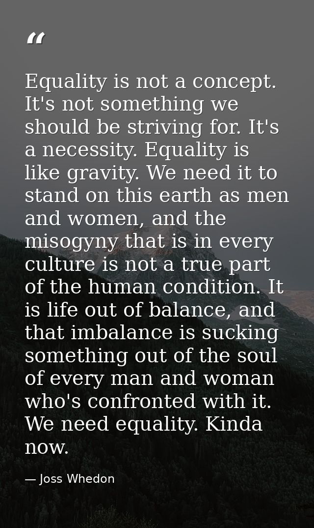 Equality is not a concept. It's not something we should be striving for. It's a necessity. Equality is like gravity. We  — Joss Whedon